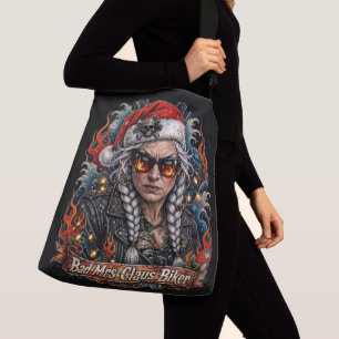 Böse Mrs Claus Bikerin, Biker-Ehefrau Badass Tragetaschen Mit Langen Trägern