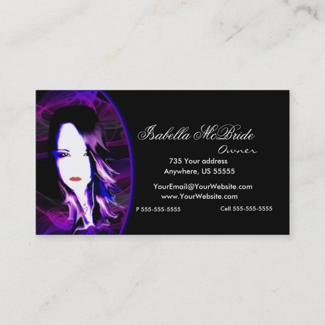 Böse schwarze u. lila Haar-Stylist-Geschäfts-Karte Visitenkarte (Vorderseite)