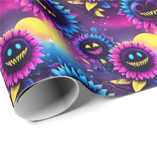 Böse Sonnenblumen - Niedliche, gruselige Lichtbänd Geschenkpapier (Rolleneckpunkt)
