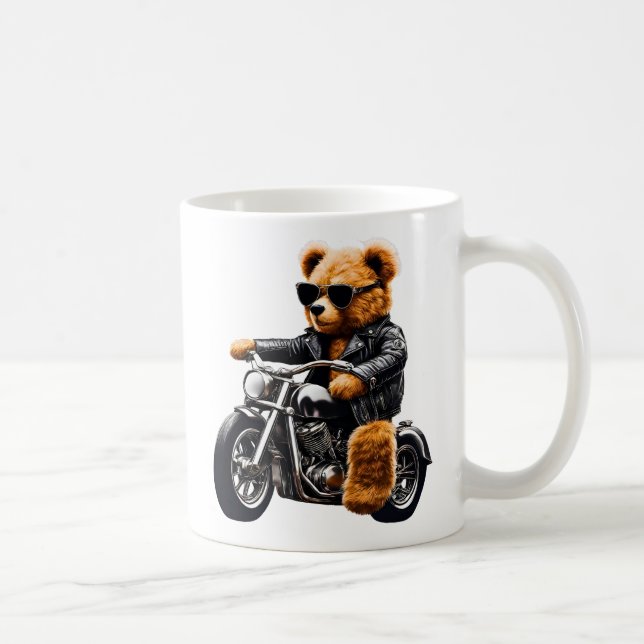 Böser Biker-Teddybär-Kunst – Lustige Lederbekleidu Kaffeetasse (Rechts)