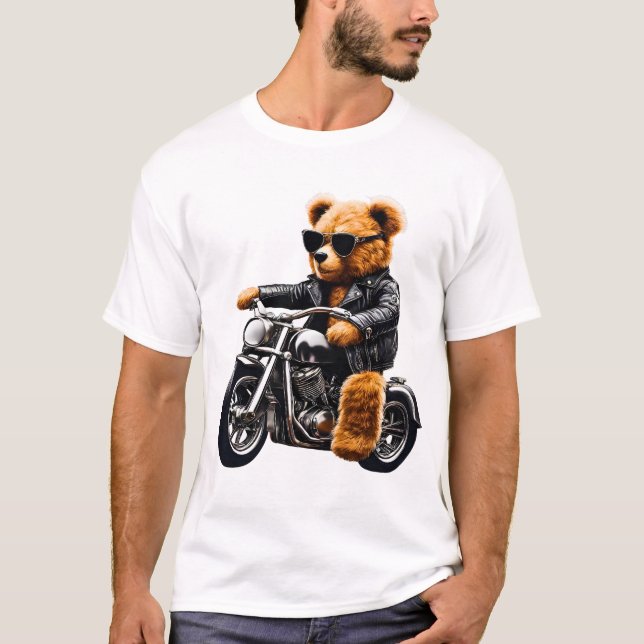 Böser Biker-Teddybär-Kunst T-Shirt (Vorderseite)