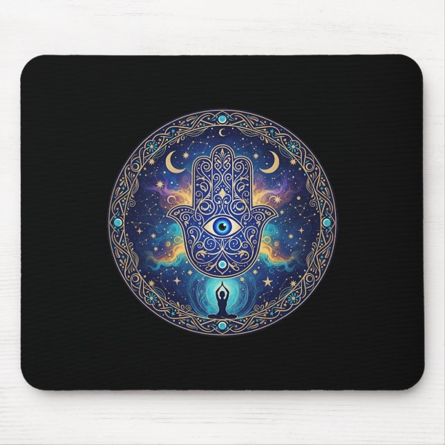 Böser Blick Amulett Schutz Ästhetik Yoga Hamsa H Mousepad (Vorne)
