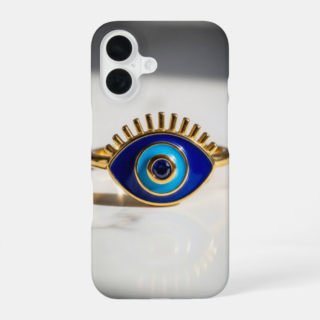 Böser Blick Goldring auf Marmorhintergrund iPhone 16 Hülle (Rückseite)