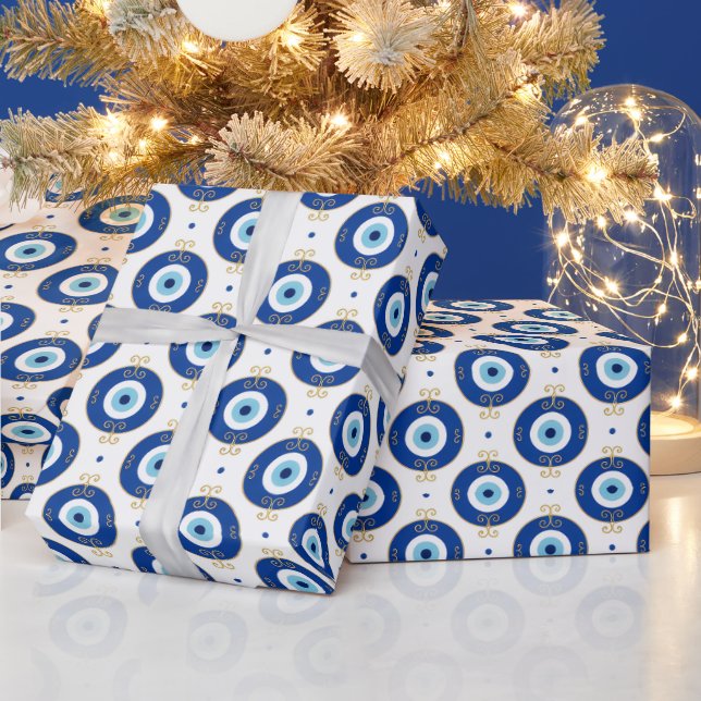 Böser Blick Muster Blau & Gold Schutz Geschenkpapier (Feiertage)
