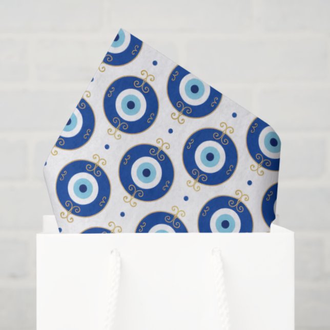 Böser Blick Muster Blau & Gold Schutz Seidenpapier (Geschenktüte)
