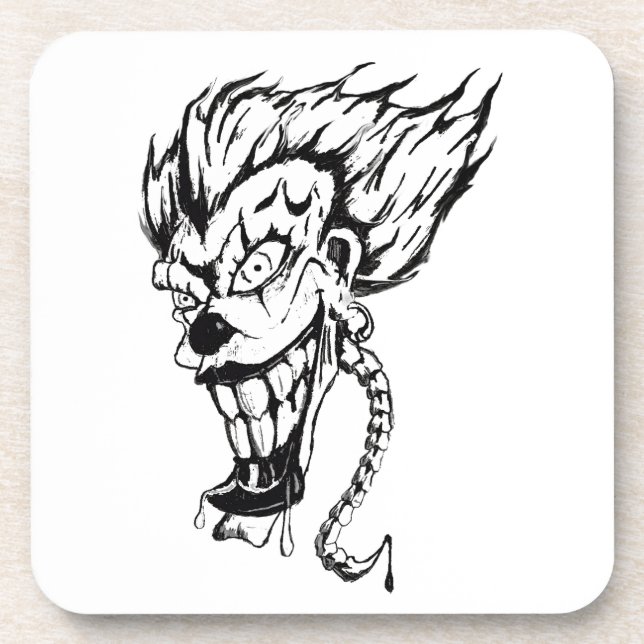 Böser Clown Hard Plastic Untersetzer Set von 6 (Vorderseite)