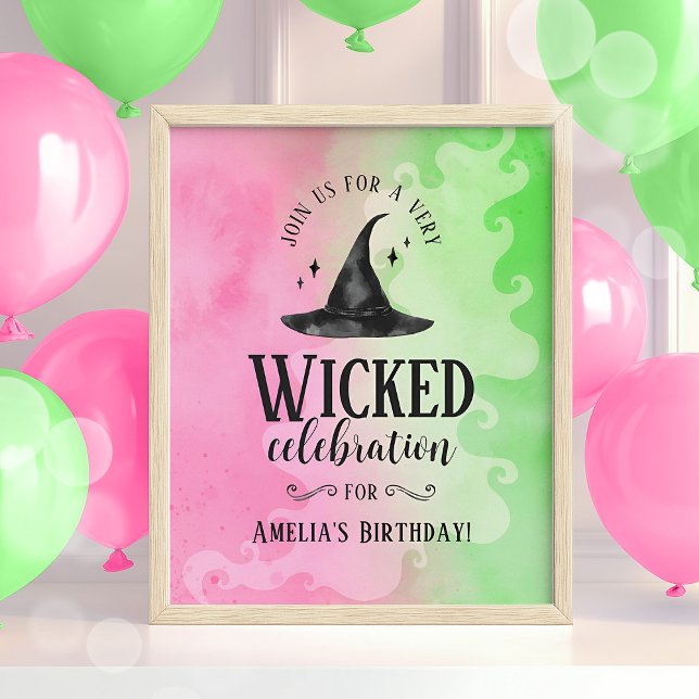 Böser Geburtstagsposter – Rosa & Grüne Hexe  Poster (Wicked Birthday Poster)