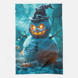 Böser Halloween-Schneemann mit leuchtenden Augen Geschirrtuch