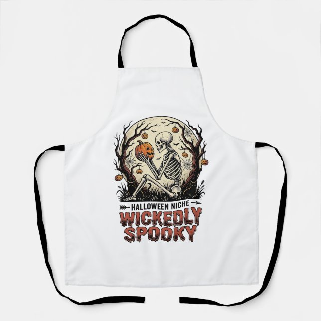 Böser Halloween-Skelett-Vintage-Stich-Design Schürze (Vorderseite)