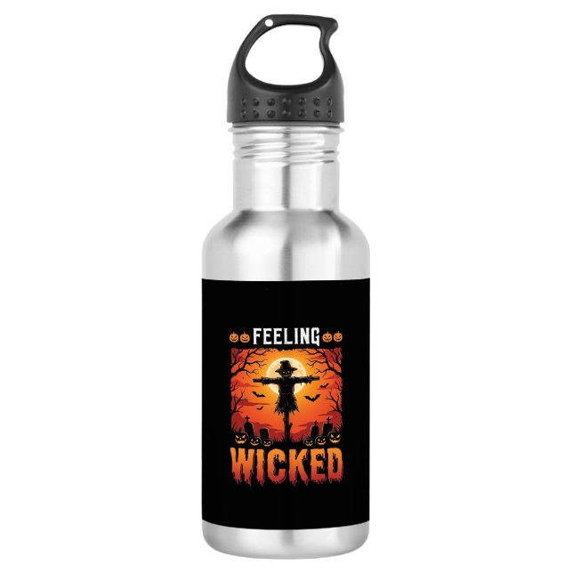 Böser Halloween-Vogelscheuchendesign_1 Edelstahlflasche (Vorderseite)