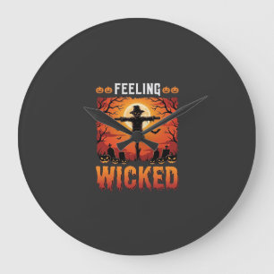 Böser Halloween-Vogelscheuchendesign_1 Große Wanduhr