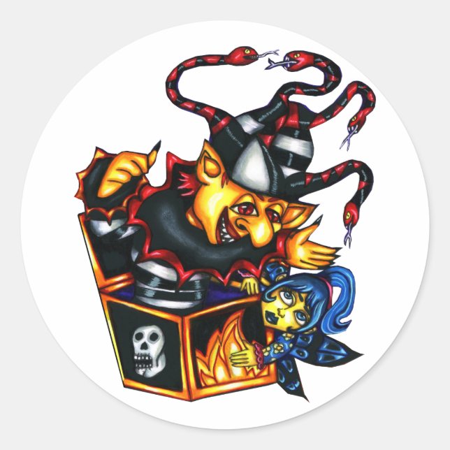 Böser Jack in der Box und Fee Goth Fantasy Art Runder Aufkleber (Vorderseite)
