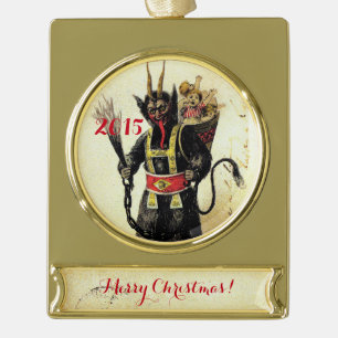 Böser Krampus Schrecklicher Dämon Feiertag Weihnac Banner-Ornament Gold