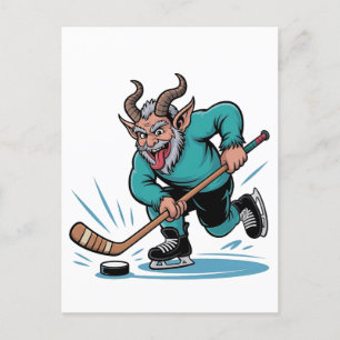 Böser Krampus spielt Eishockey-Weihnachtsport  Einladungspostkarte