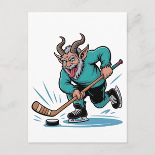 Böser Krampus spielt Eishockey-Weihnachtsport Einladungspostkarte