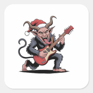 Böser Krampus spielt elektrische Gitarrenmusik zu  Quadratischer Aufkleber