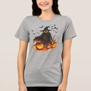 Böser Kürbis-Sense-Halloween-T-Shirt – Gruselig Tri-Blend Shirt