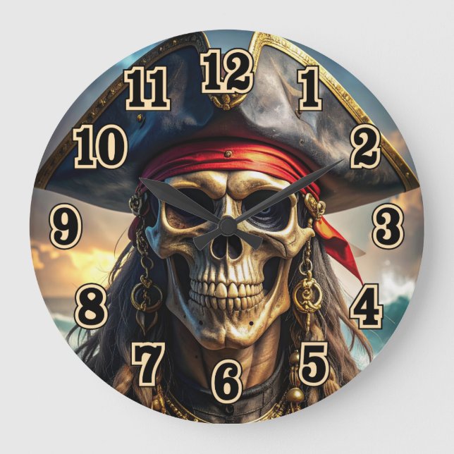 Böser Piratenschädel Wanduhr (Vorderseite)