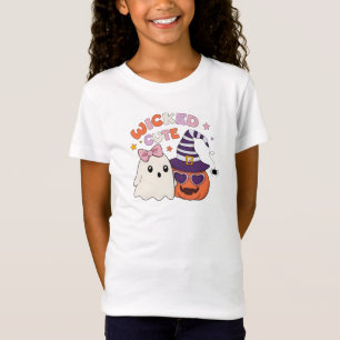 Böser Süßer Halloween-Geist und Kürbis-Cartoon T-Shirt