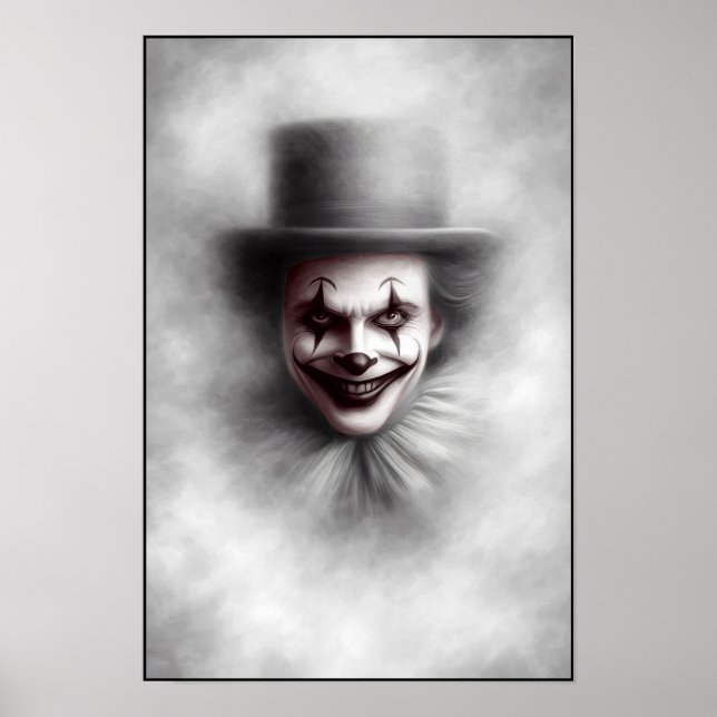 Böser Vintage-Clown mit Zylinder Poster (Vorne)