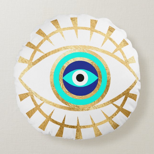 Böses Auge in grüner Polsterung Rundes Kissen (Vorderseite)