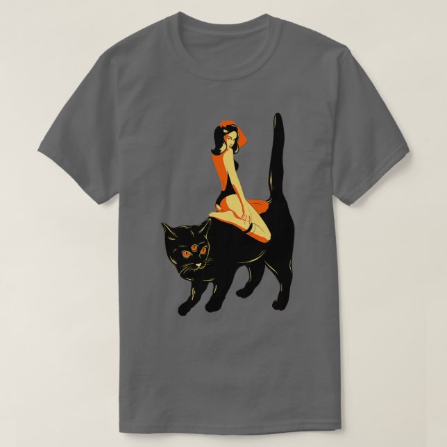 Böses Auge Katze und Mädchen T-Shirt (Design vorne)