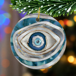 Böses Auge Mineralien und Gold Keramik Ornament