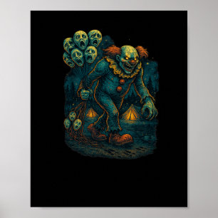 Böses Creepy Clown mit schreienden Spuk Lloons Gr Poster