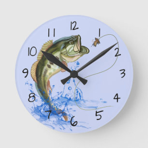 Böses springendes Bass-Fischen Runde Wanduhr