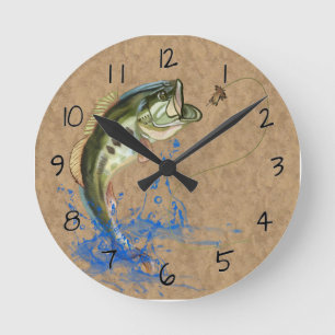 Böses springendes Bass-Fischen Runde Wanduhr