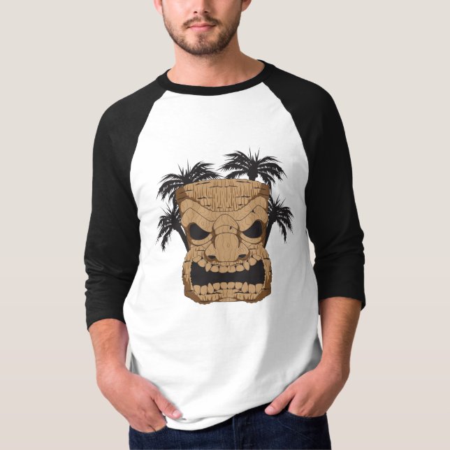 Böses Tiki, das 3/4" der Männer Raglan-Shirt T-Shirt (Vorderseite)
