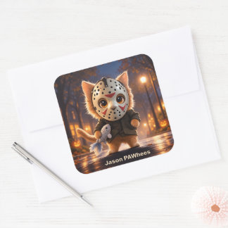 Bösewicht-Sammlung Süße Halloween-Katze  Quadratischer Aufkleber