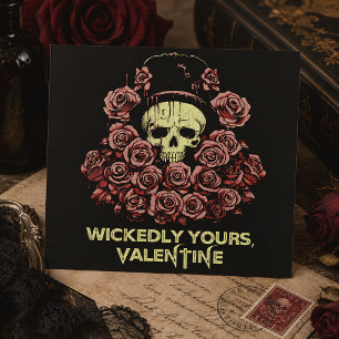 Boshaft Ihre Schädel & Rosen Gothic Valentinstag Karte