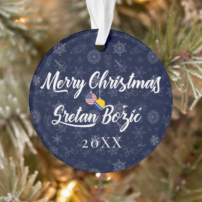Bosnian American With Custom Year Bilingual Ornament (Baum)