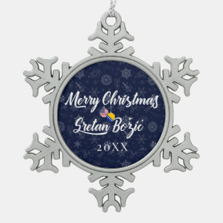 Bosnian American With Custom Year Bilingual Schneeflocken Zinn-Ornament