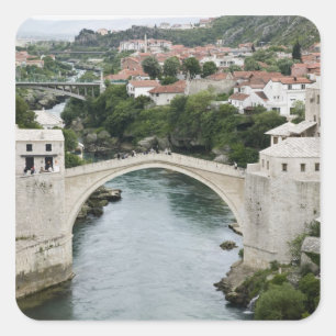 Bosnien-Herzegowina - Mostar. Die Alte Brücke Quadratischer Aufkleber