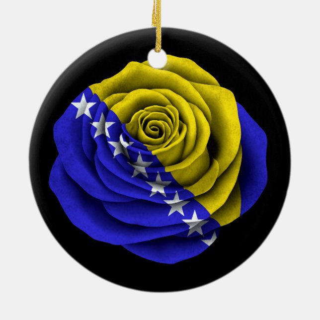 Bosnien-HerzegowinaRosen-Flagge auf Schwarzem Keramikornament (Hinten)
