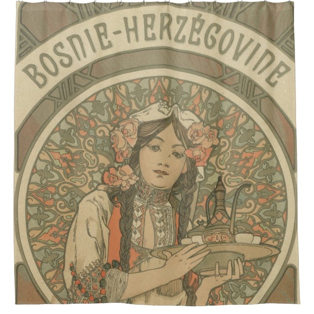 Bosnien und Herzegowina von Alphonse Mucha (1900) Duschvorhang (Vorderseite)