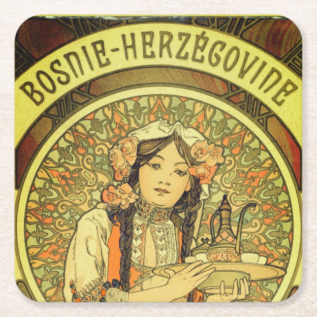 Bosnien und Herzegowina von Alphonse Mucha 1900 Rechteckiger Pappuntersetzer (Vorderseite)
