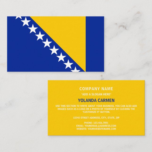 Bosnienflagge, Flagge von Bosnien und Herzegowina Visitenkarte (Vorne/Hinten)