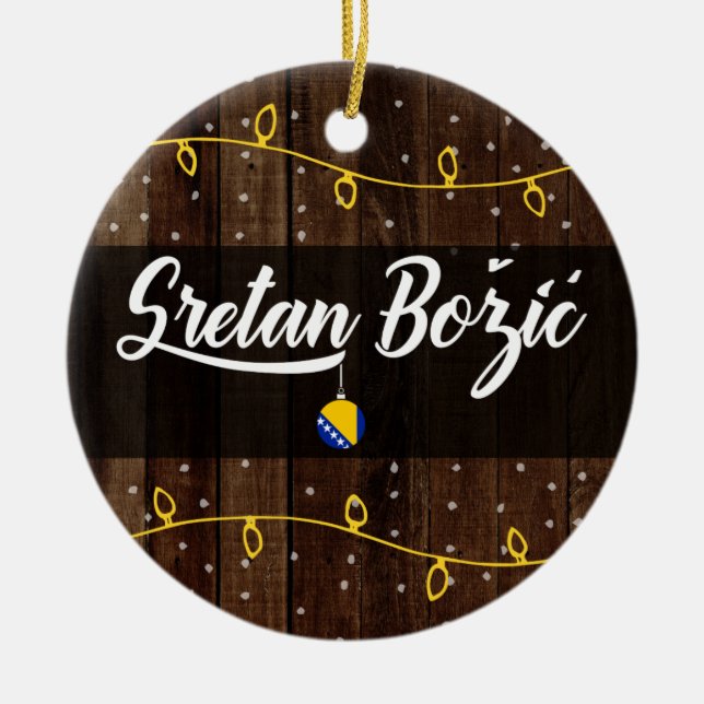 Bosnische frohe Weihnachten, Sretan Božić rustikal Keramik Ornament (Vorne)