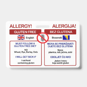 BOSNISCHE Glutenfrei-Reisekarte   Allergie-Abzeich Ausweis