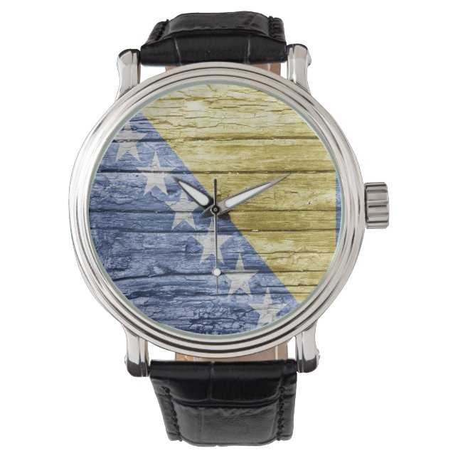 Bosnische Holzflagge Armbanduhr (Vorderseite)