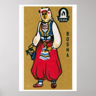 Bosnische Matchbox-Druck Vintage Osteuropa Poster