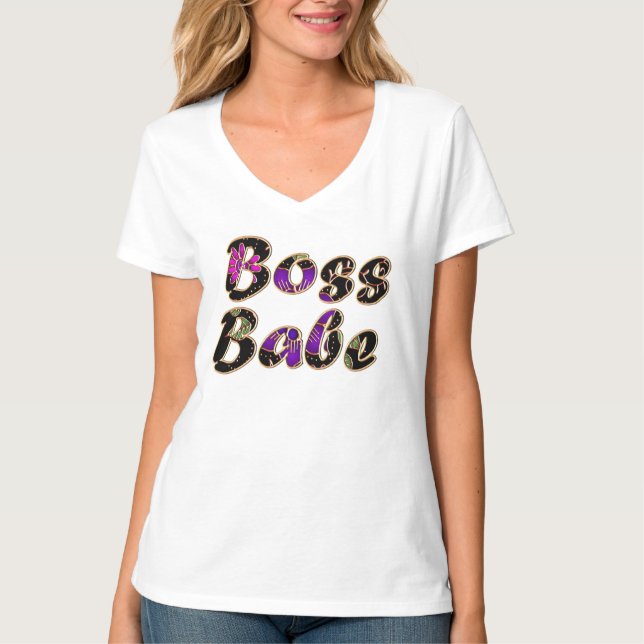 Boss Babe in Black Floral T-Shirt (Vorderseite)