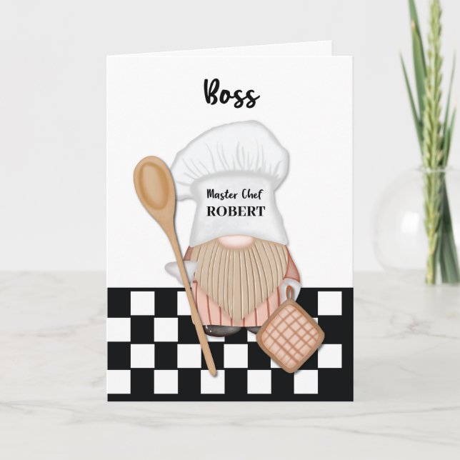 Boss Birthday Whimsical Gnome Koch Cooking Karte (Vorderseite)