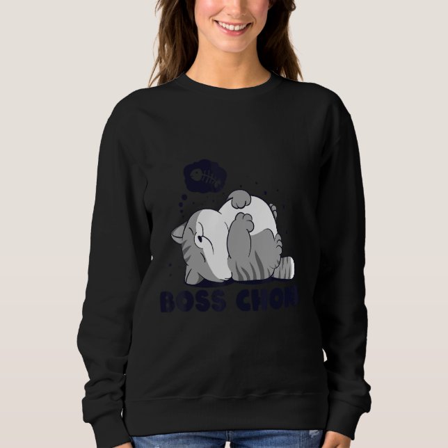 Boss Chonk Lazy Sleeping Fat Cat Meme Design Sweatshirt (Vorderseite)