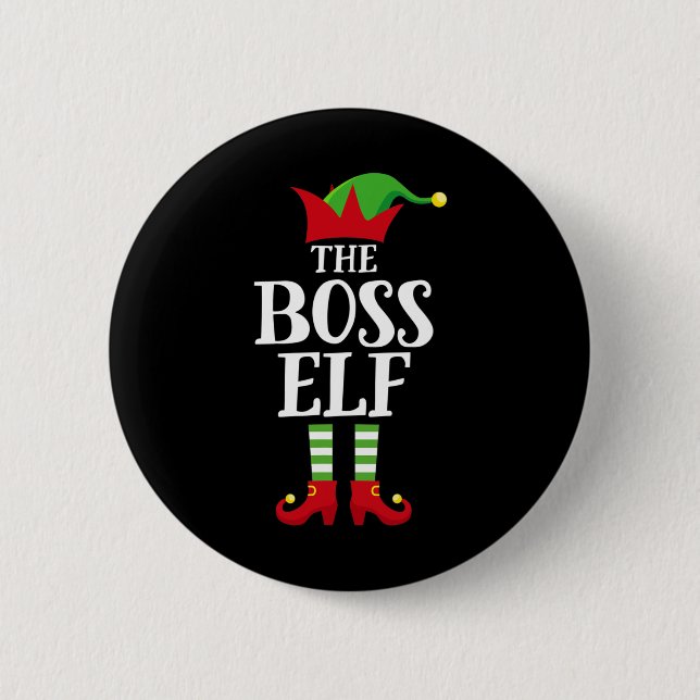 Boss Elf Familie Matching Weihnachtsgruppe Elf Paj Button (Vorderseite)