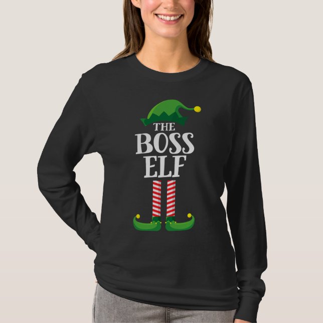 Boss Elf Matching Familienweihnachtliches Party T-Shirt (Vorderseite)