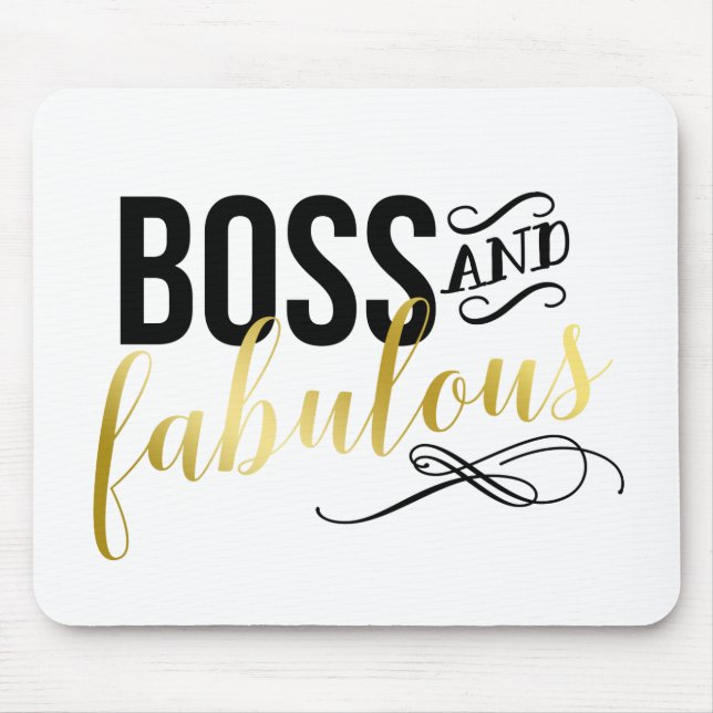 Boss & Fabulous | Gold- und Schwarz-Typografie Mousepad (Vorne)